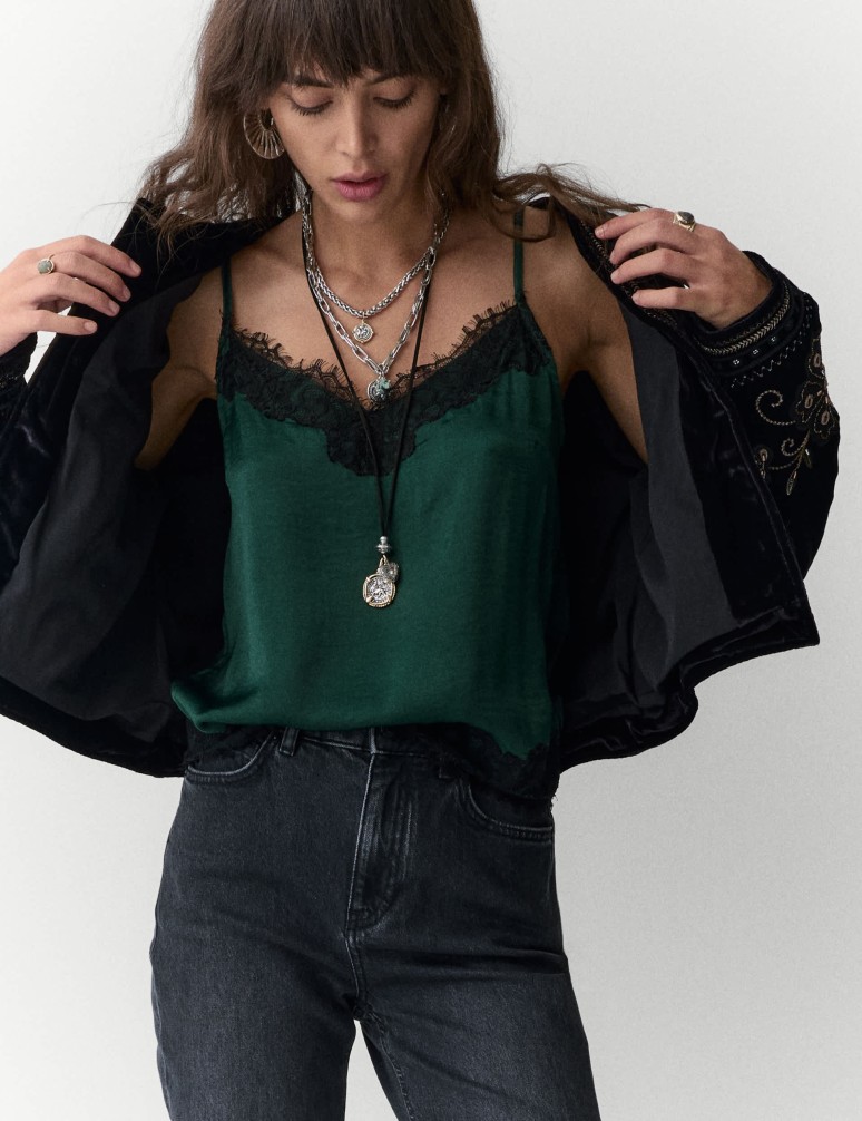 Satin Lace Applique Cami Top