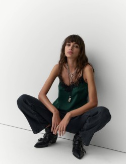 Satin Lace Applique Cami Top