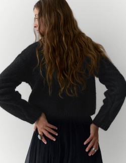 Zdobený diamantový zkrácený kardigan se zavazováním vpředu a obsahem alpaky