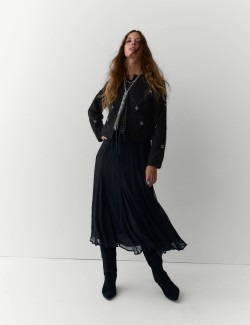 Zdobený diamantový zkrácený kardigan se zavazováním vpředu a obsahem alpaky