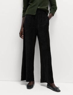 Velvet Crinkle Wide Leg Trousers