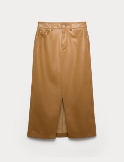 Koženková áčková midi sukně s rozparkem vpředu