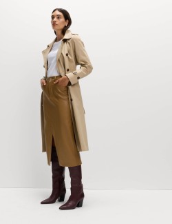 Koženková áčková midi sukně s rozparkem vpředu