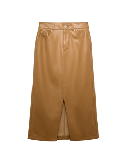 Koženková áčková midi sukně s rozparkem vpředu