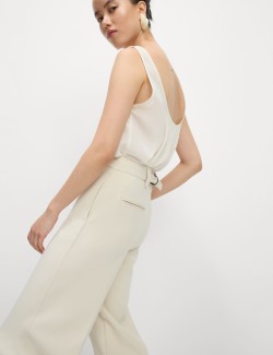 Crepe Tab Detail Wide Leg Trousers