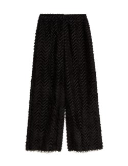 Textured Wide Leg Ankle Grazer Trousers