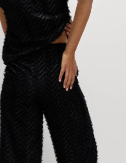 Textured Wide Leg Ankle Grazer Trousers