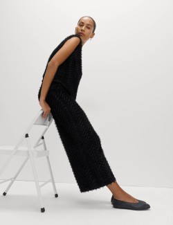 Textured Wide Leg Ankle Grazer Trousers