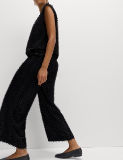 Textured Wide Leg Ankle Grazer Trousers