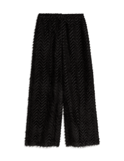 Textured Wide Leg Ankle Grazer Trousers