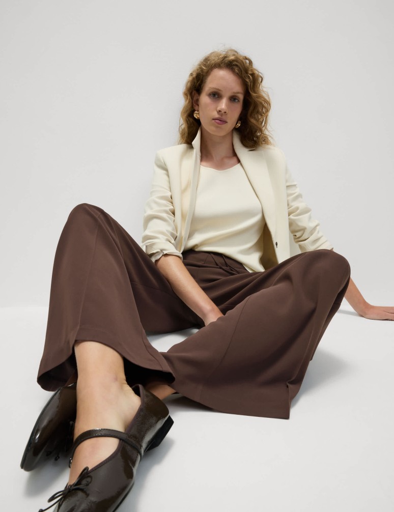 Crepe Elasticated Waist Wide Leg Trousers