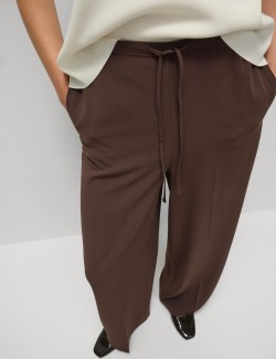 Crepe Elasticated Waist Wide Leg Trousers