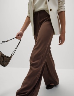 Crepe Elasticated Waist Wide Leg Trousers