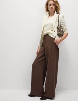 Crepe Elasticated Waist Wide Leg Trousers