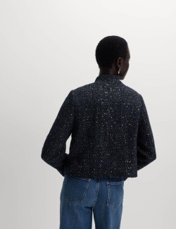 Tweed Sparkly Collarless Blazer with Wool