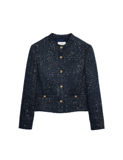 Tweed Sparkly Collarless Blazer with Wool