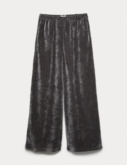 Sametové kalhoty s rovnými nohavicemi a melírem