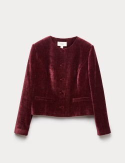 Velvet Mottled Colarless Fitted Jacket
