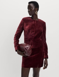 Velvet Mottled Colarless Fitted Jacket