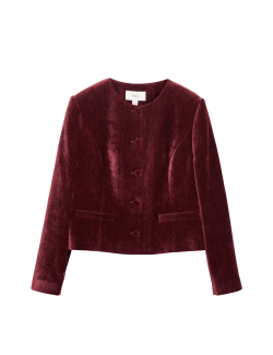 Velvet Mottled Colarless Fitted Jacket