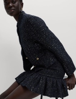 Lurex Sequin Tweed Tiered Mini Skirt