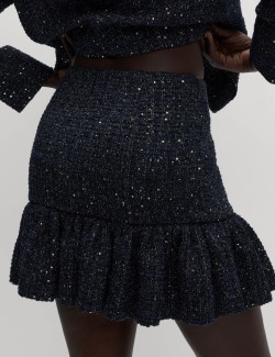 Lurex Sequin Tweed Tiered Mini Skirt