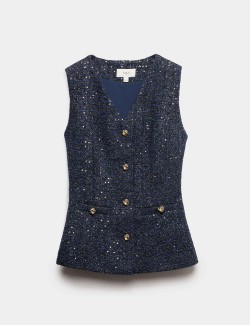 Metallic Sequin Tweed Waistcoat