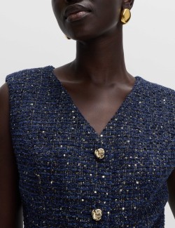 Metallic Sequin Tweed Waistcoat