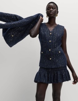 Metallic Sequin Tweed Waistcoat