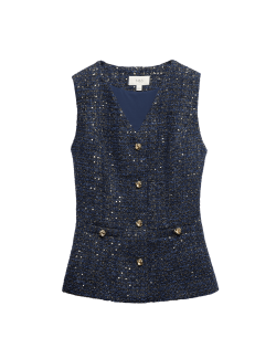 Metallic Sequin Tweed Waistcoat