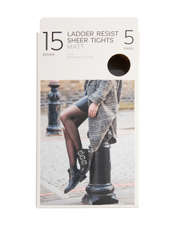 5pk 15 Denier Ladder Resist Matt Tights