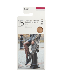 5pk 15 Denier Ladder Resist Matt Tights