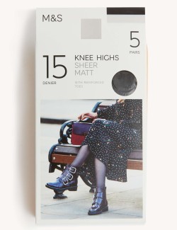 Balení 5 párů matných podkolenek, 15 DEN