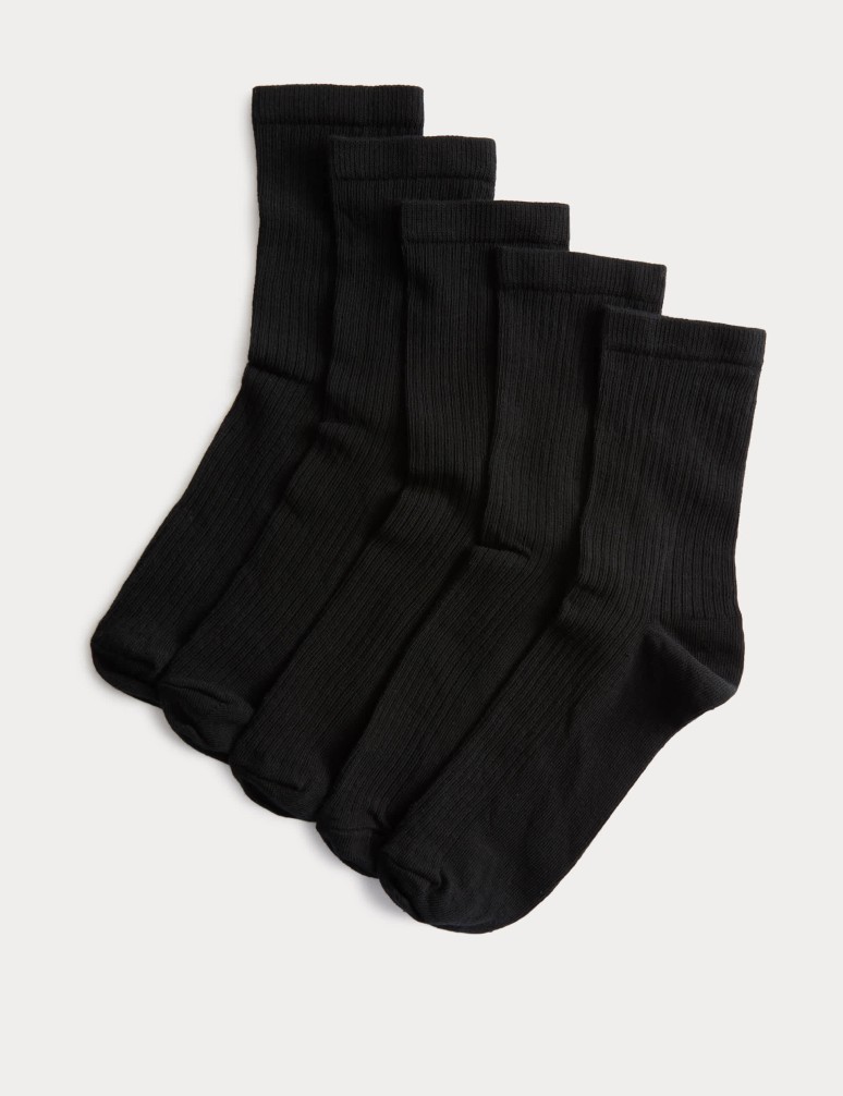 5pk Cotton Rich Ribbed Ankle High Socks