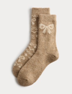 Sada 2 párů kotníkových termo ponožek s mašličkou