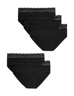 Krajkové midi kalhotky z bavlny s lycrou, 5 ks v balení