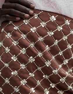 Satin Embellished Mini A-Line Skirt