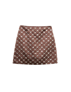 Satin Embellished Mini A-Line Skirt