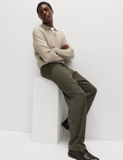 Relaxed Fit Pinstripe Flat Front Trousers