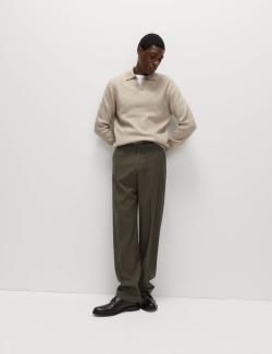 Relaxed Fit Pinstripe Flat Front Trousers