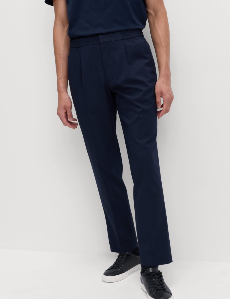 Cotton Blend Smart Elasticated Waist Trousers