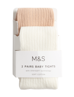 Sada 2 ks punčoch s žebrováním a vysokým podílem bavlny (0–3 roky)