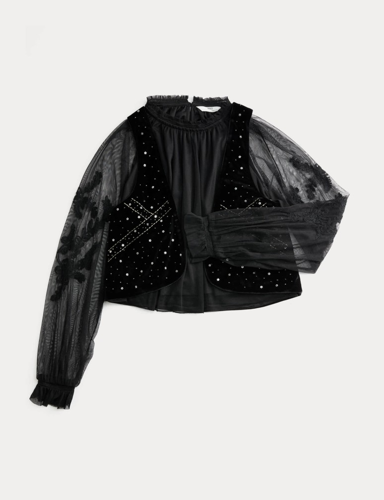 2pc Velvet Waistcoat and Shirt Set (6-16 Yrs)