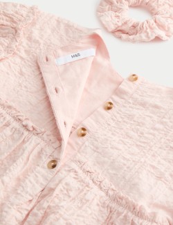 2 ks nabírané šaty s vysokým obsahem bavlny s gumičkou do vlasů (2–8 let)