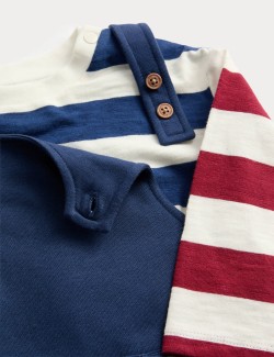 Žerzejové kalhoty s laclem a pruhované tričko, 2 ks (0–3 roky)