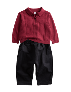 Pletený polo outfit a kalhotami, 2 ks v balení (0–6 let)