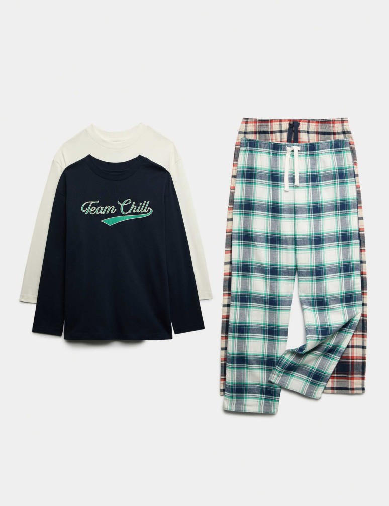 Kostkované pyžamové soupravy z čisté bavlny s grafickým motivem (6–16 let), 2 ks v balení