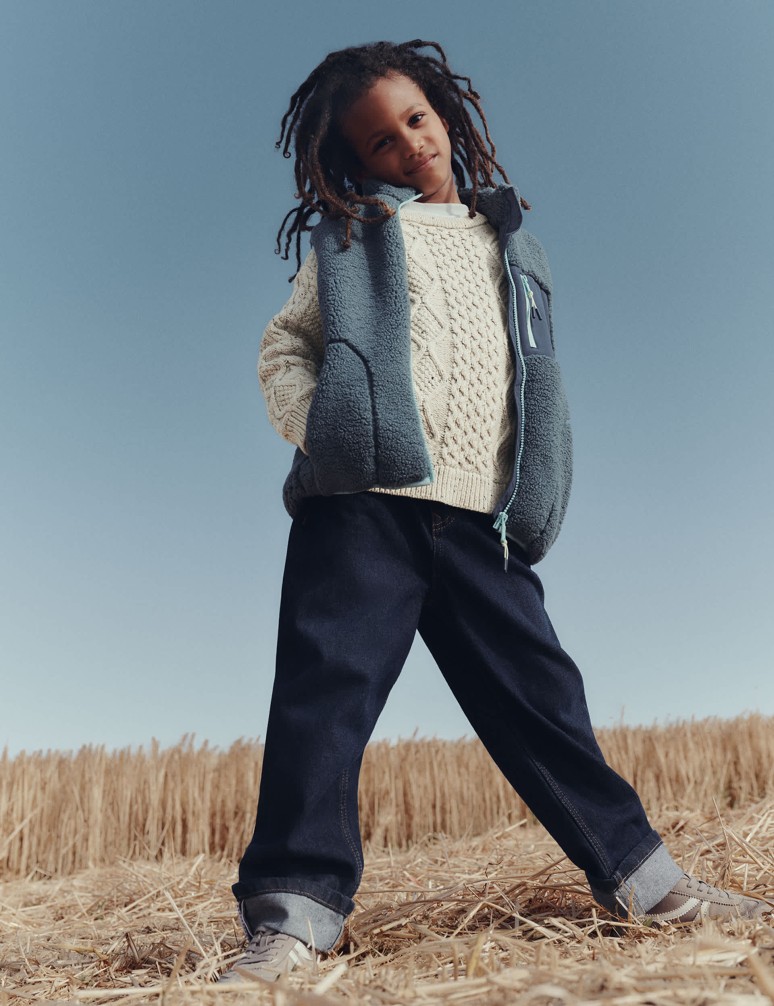 Svetr s pleteným vzorem z bavlny s vysokým obsahem bavlny (2-8 let)