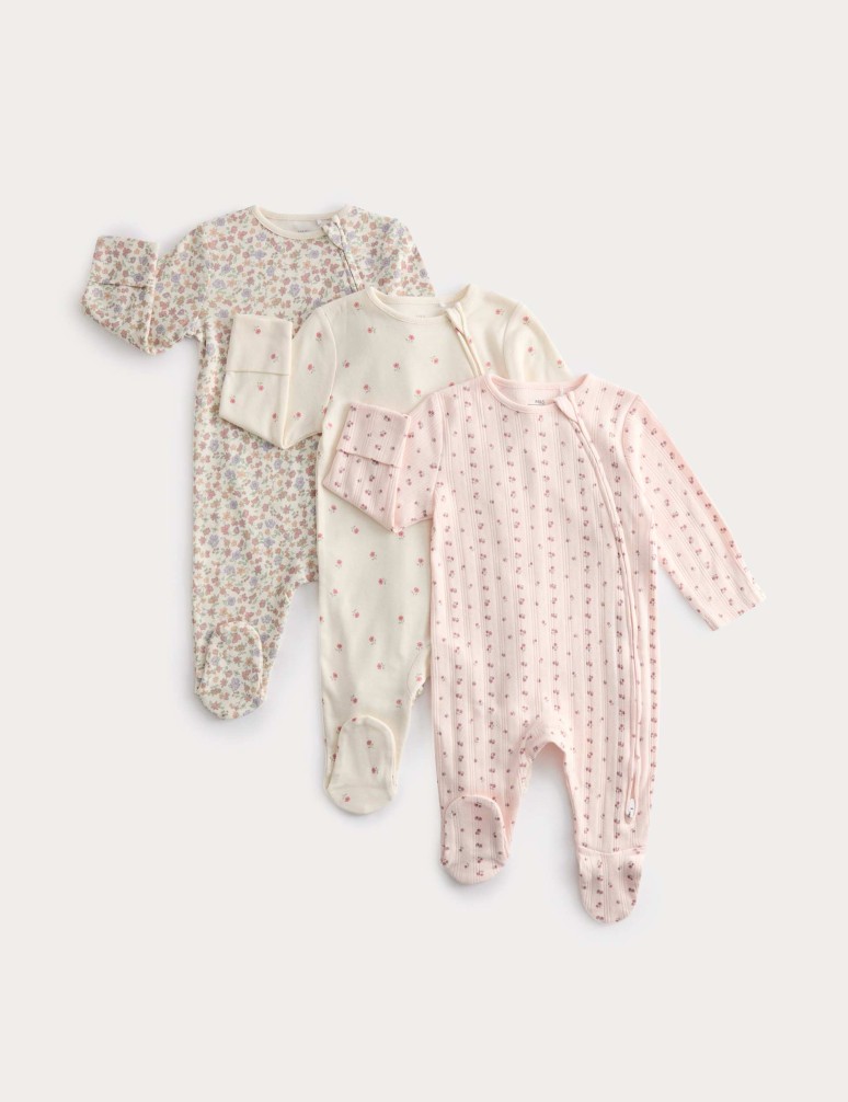 3pk Pure Cotton Floral Sleepsuits (6½lbs-3 Yrs)