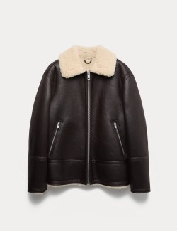 Faux Leather Aviator Jacket